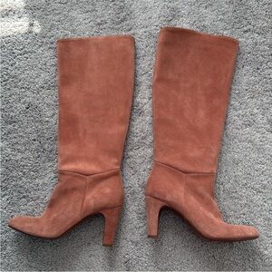 Sezane Andrea blush pink tan suede tall boots